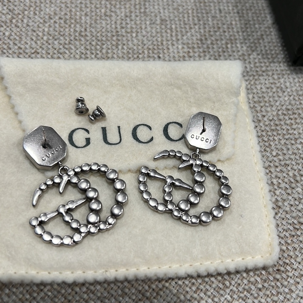 Vintage GUCCI CRYSTAL DOUBLE G EARRINGS - Picture 3 of 6